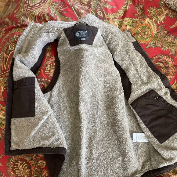 Men's Carhartt Dark Brown Cotton Loose Fit Washed Duck Sherpa-Lined Vest Medium! - Picture 9 of 16